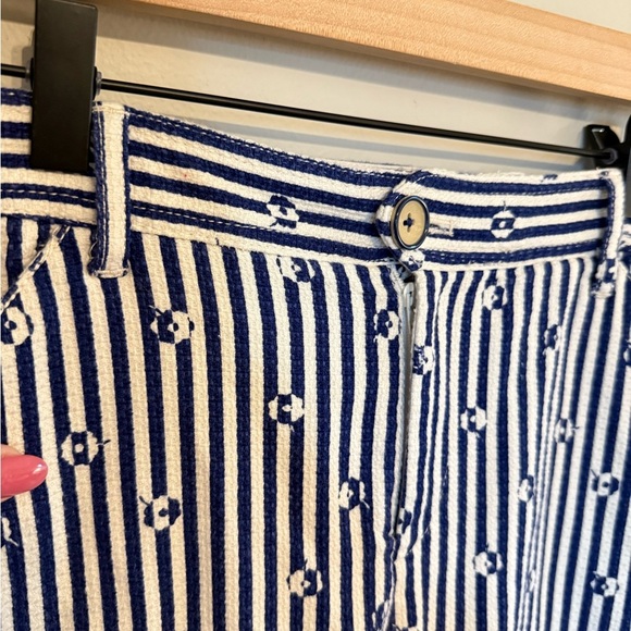 By Anthropologie • The Essential Slim Striped Blue Daisy High Rise Sz 0 Tapered - Picture 7 of 13